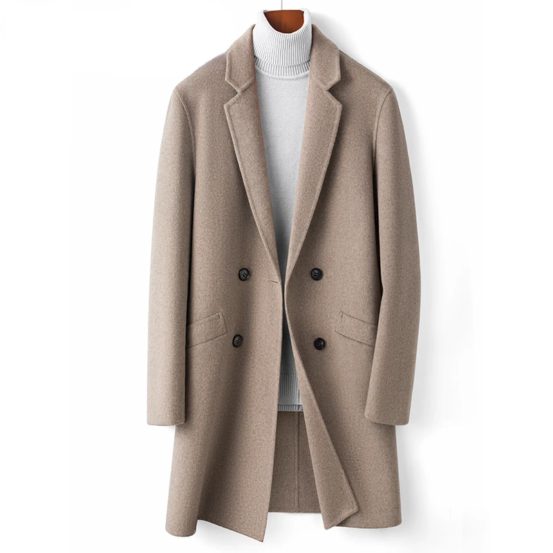 

2022 Autumn Winter Men New Long Wool Trench Coats Male Business Casual Woolen Jackets Men Pockets Solid Color Overcoats N60