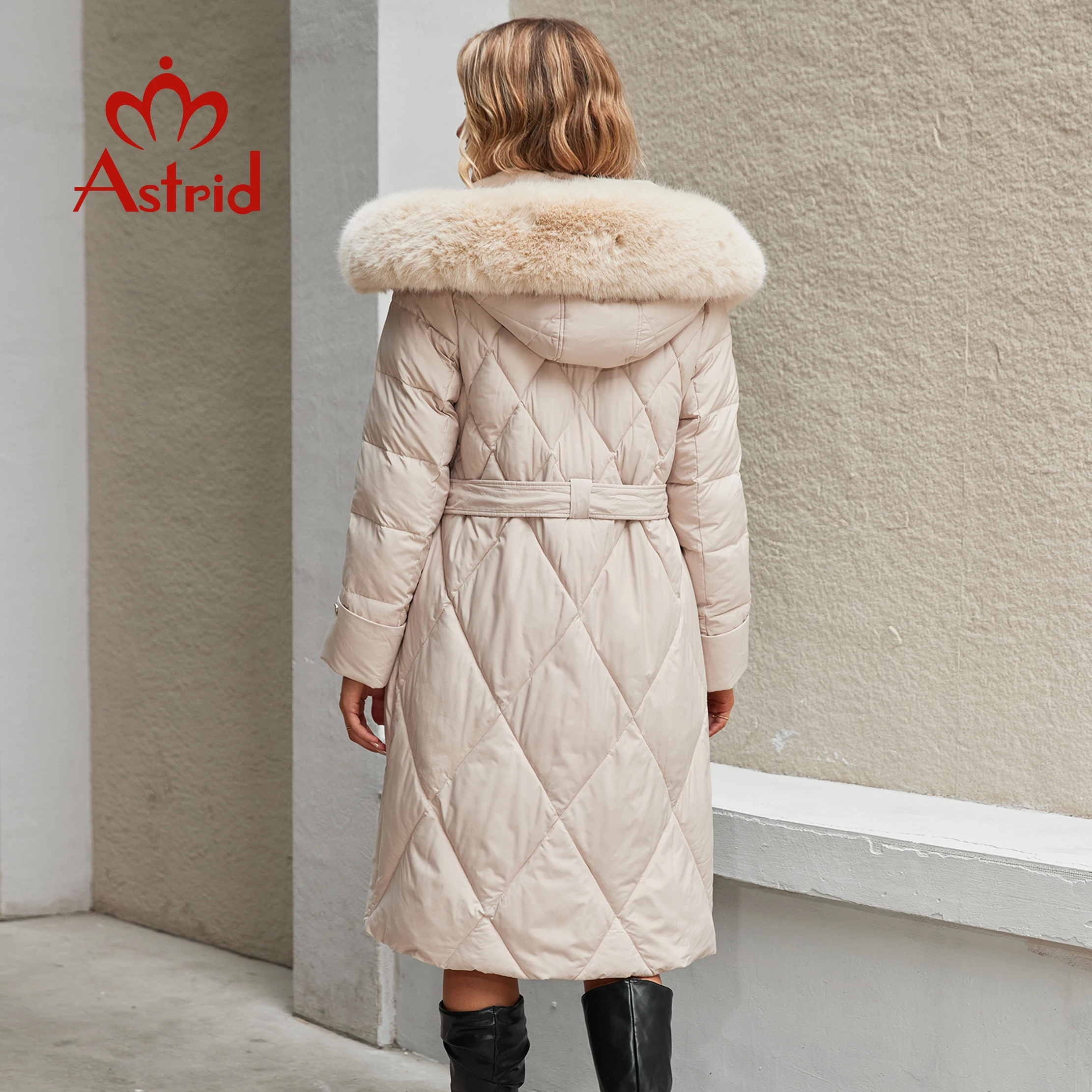 Astrid Winter Women Parka Big Fur Collar Hood Belt Thick Warm Overcoat Long Down Jacket Quilted Coat Female Clothing ZR-30220