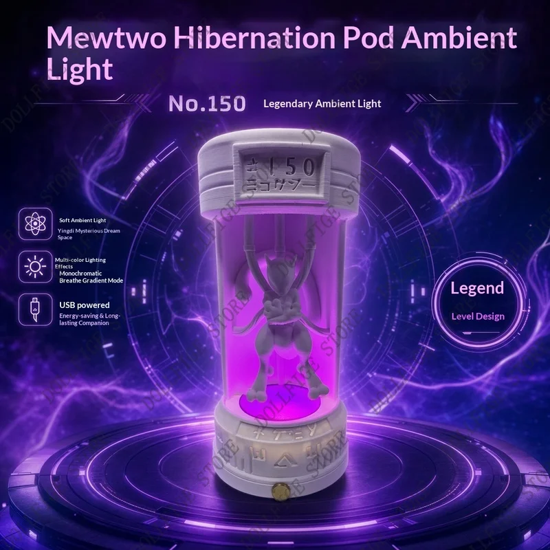 Pokemon Mewtwo Sleep Capsule Ambient Night Light Anime Figure Multi Color Optional Usb Powered Desktop Decor For Anime Collector - view 2