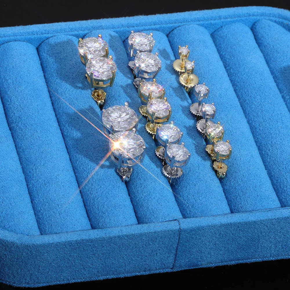 

HHIOK 3/4/5/6/7/8/10MM Width Moissanite Earring 925 Sterling Silver Classic Simple Style Push Back Studs Ear Wedding Gift