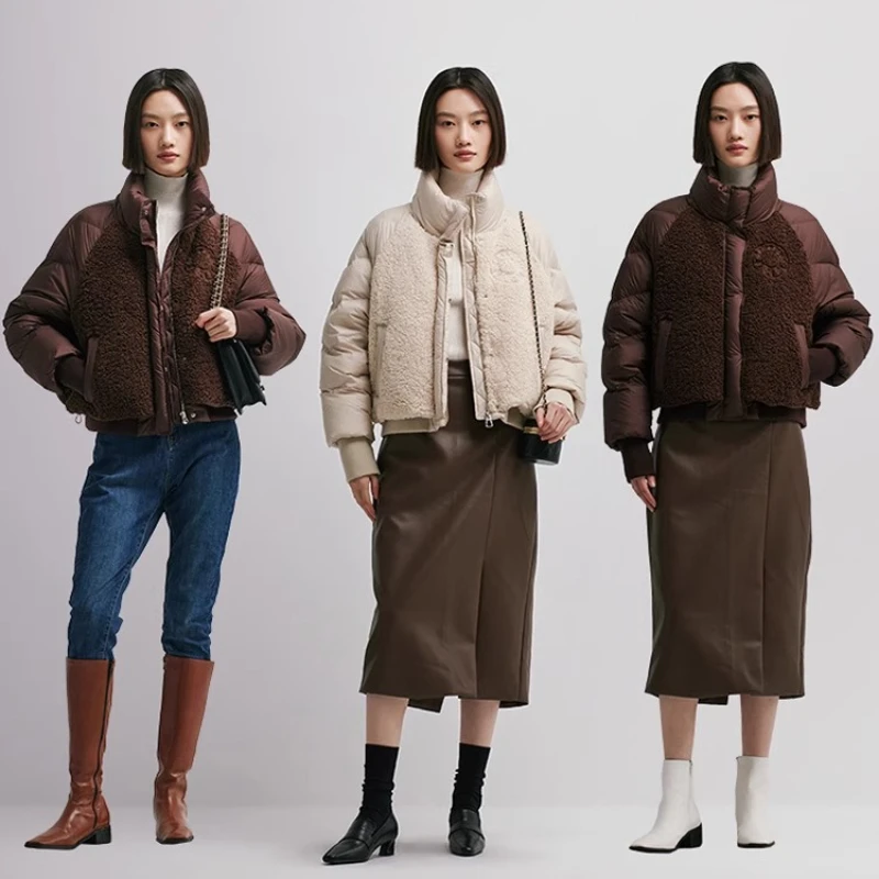 เสื้อแจ็คเก็ตขนเป็ดคอตั้งเชอริคอมพร้อมแผงขนแกะ ยางยืดรัดขอบ ปลายแขนเสื้อยืดหยุ่น น้ำหนักเบา รุ่น Y298005Y