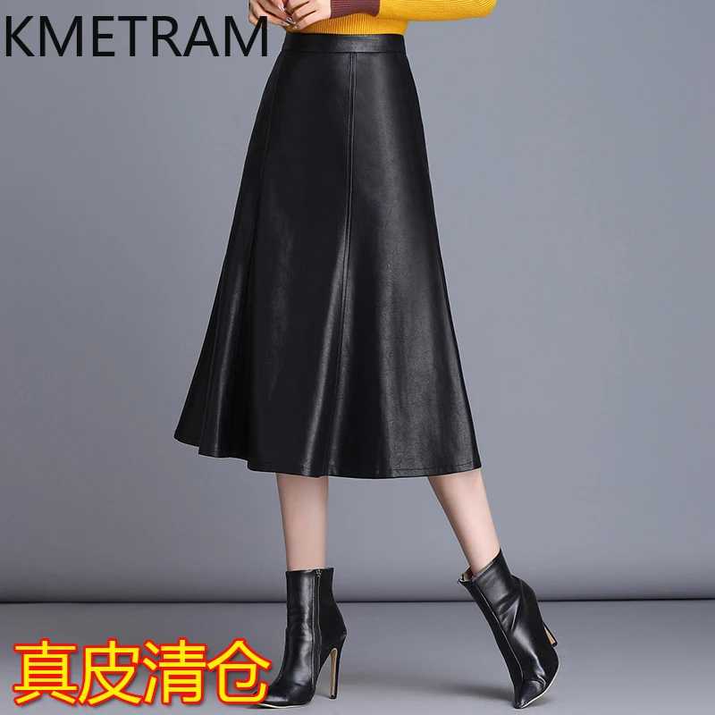 KMETRAM Real Leather Skirts for Women Spring Autumn Women Clothing Korean Mid Length Skirt 2024 Slim Fit Faldas Para Mujeres