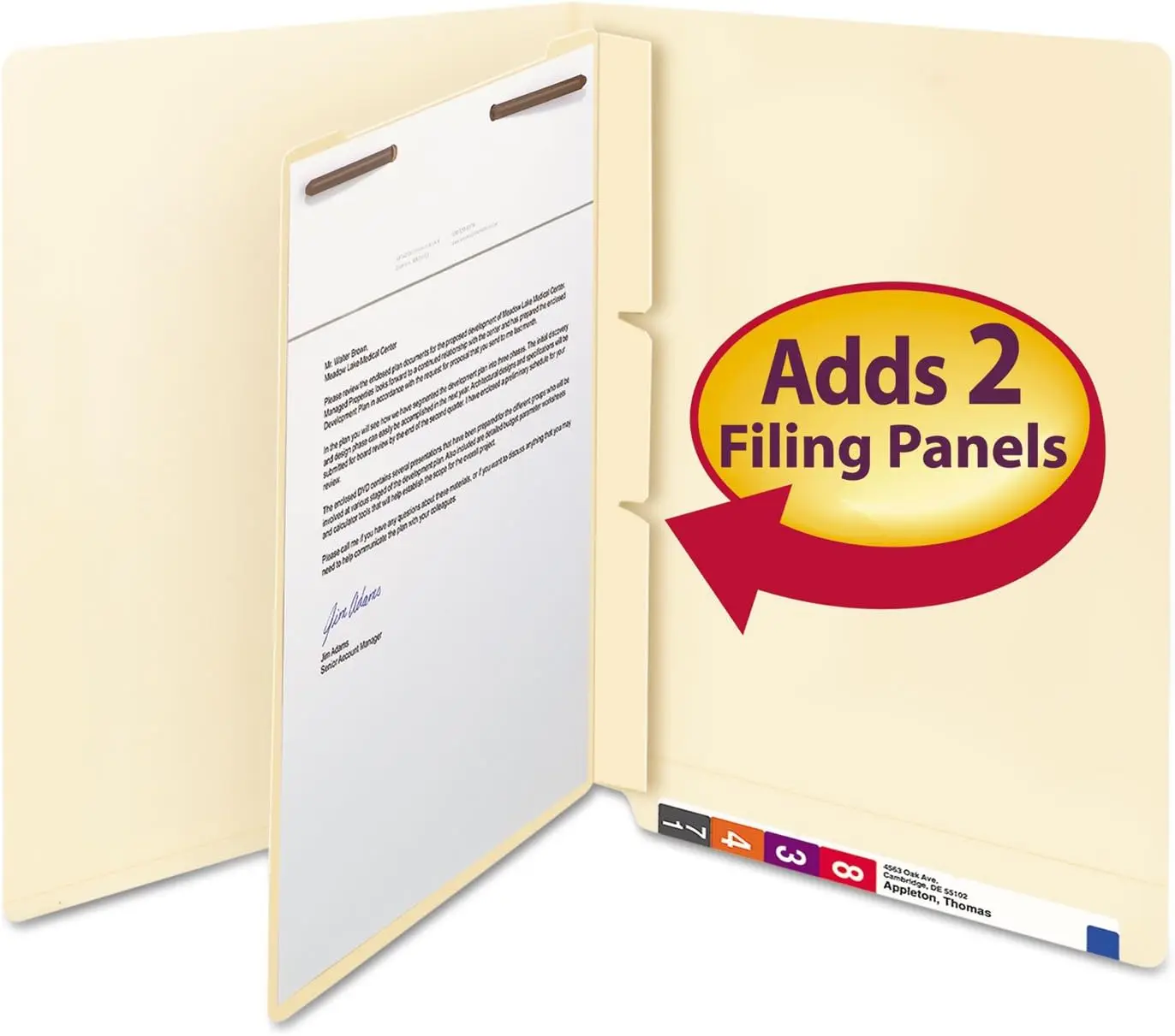 

Self-Adhesive Folder Divider, 1" Twin Prong Fastener, Letter Size Manila, 100 per Box for Office Organization