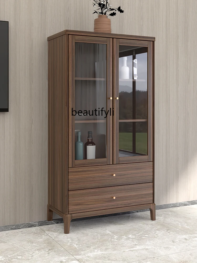 Walnut Storage Side Cabinet Living Room Storage Modern Minimalist Display All Solid Wood Bookcase Home Furniture