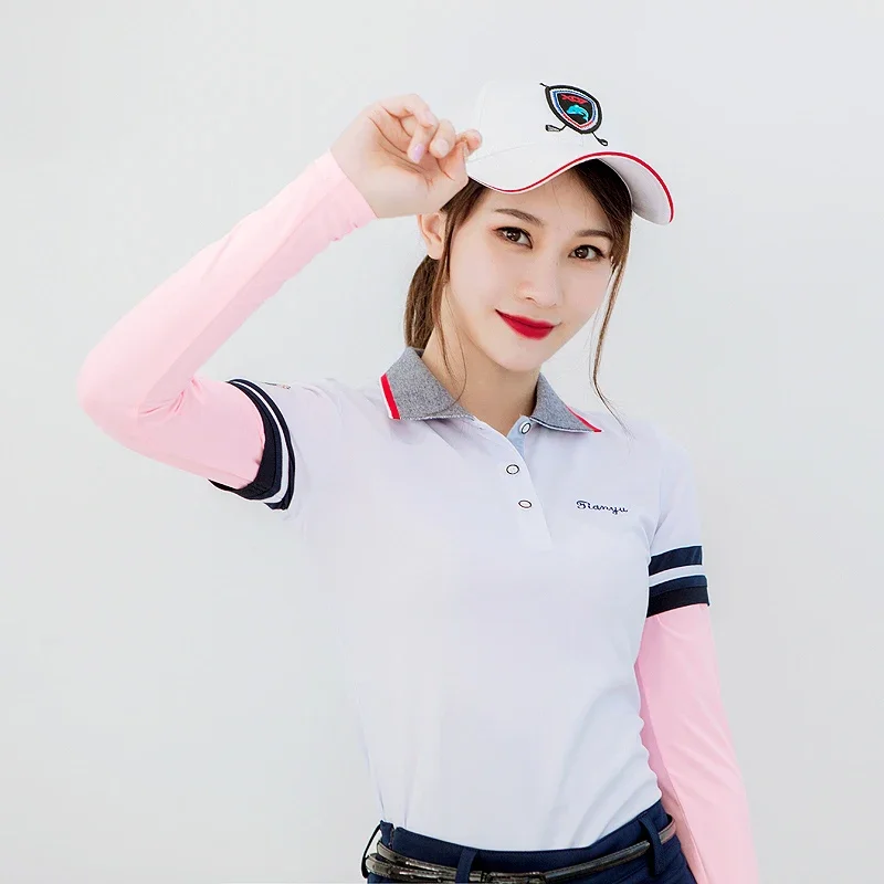 Women Thin Golf Shirts Sunscreen Inside Wear Cropped Tops Long Sleeve Anti-Uv Arm Sleeve Ice Silk Bottoming Golf Shirt