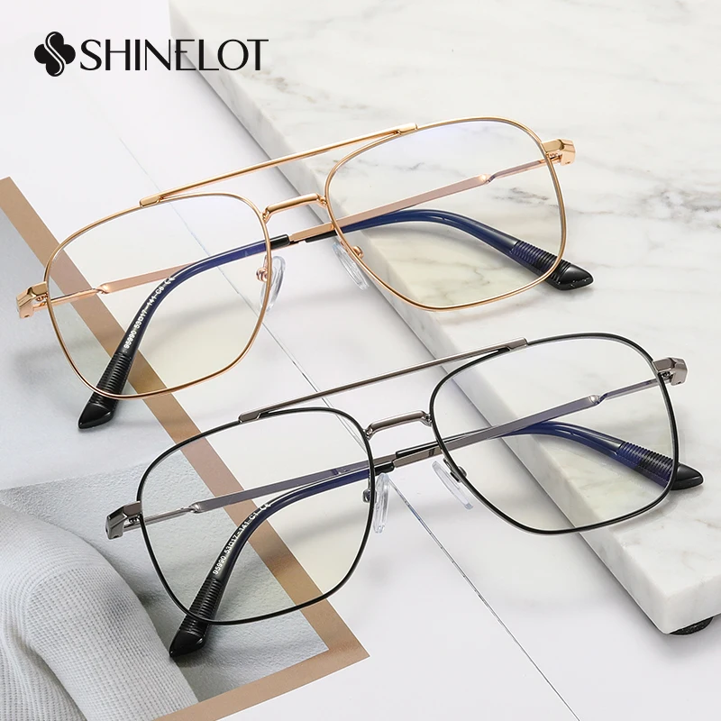 

95990 Rectangle Men Double Bridge Eyeglasses Metal Frame Radiation Protection Male Glasses New Fashion Y2k Eyewear