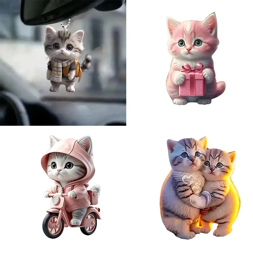 2D Design Car Pendant Realistic Style Cat-Shaped Rearview Mirror Hanging Chain Included Hanging Decor Hanging Ornament