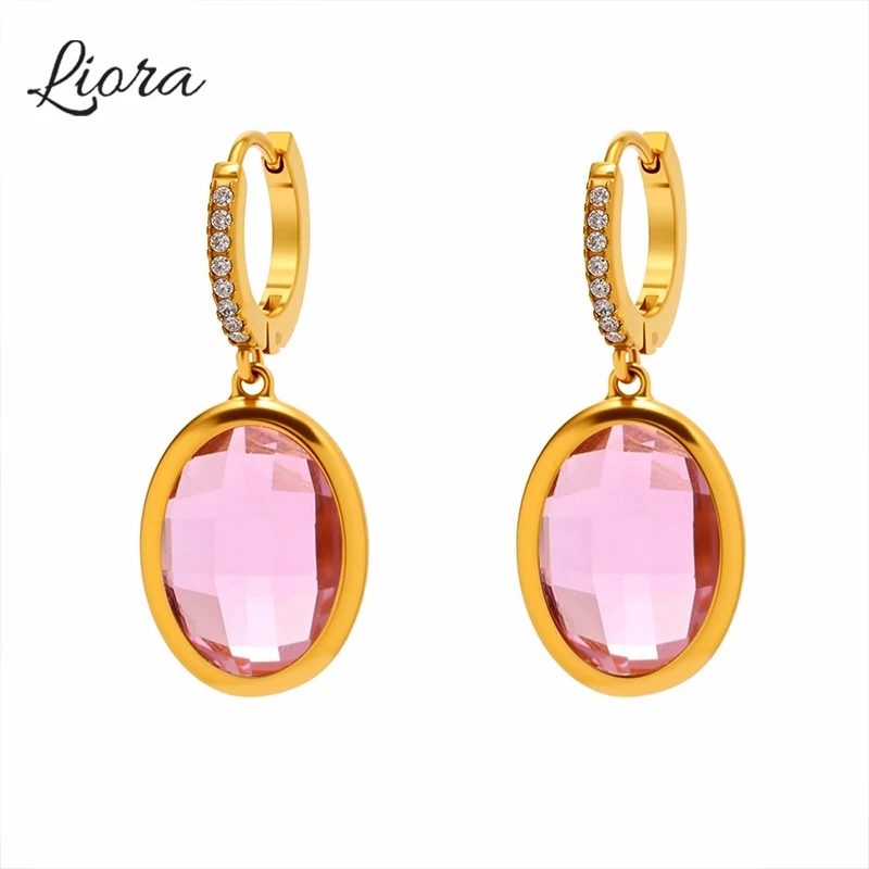 

Liora Shine Oval Glass Drop Earrings For Women Stainless Steel Zircon Hypoallergenic Wedding Engagement Women Earrings Jewelry