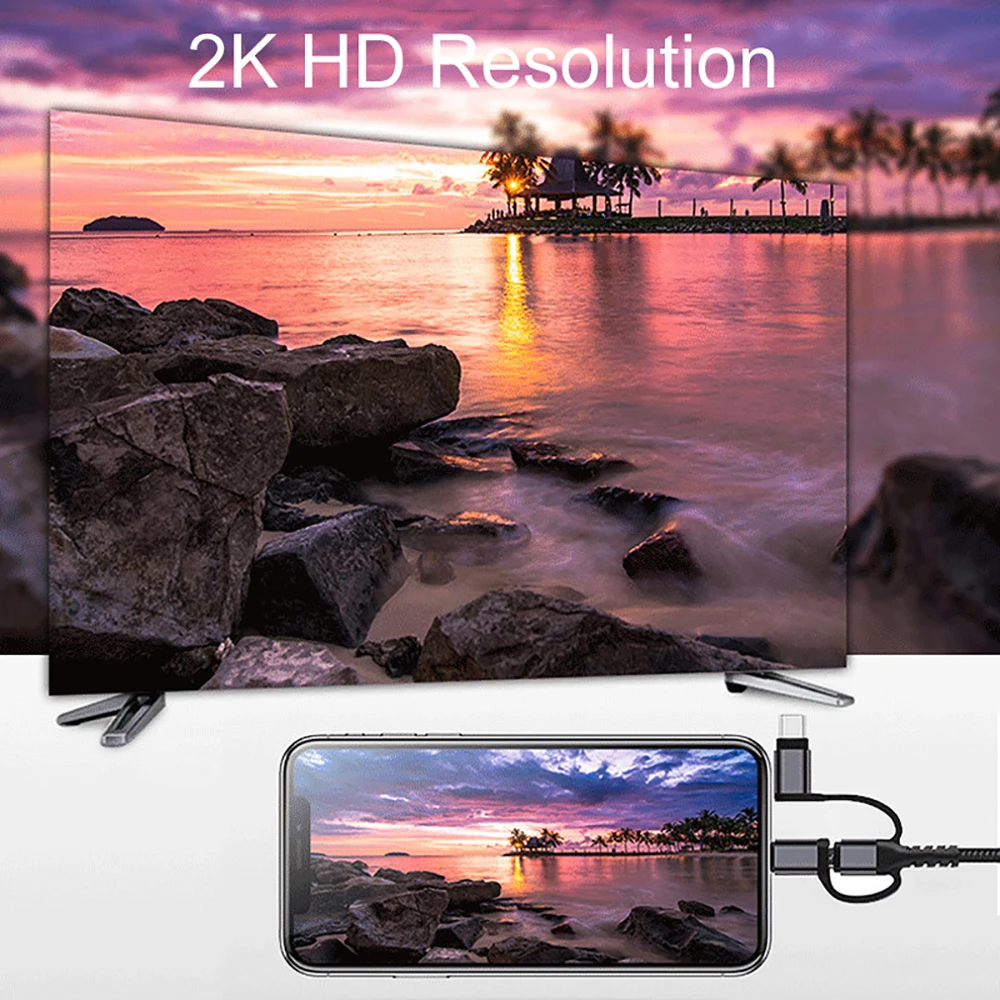 3 في 1 USB C إلى كابل متوافق مع HDMI 2K 60 هرتز المصغّر USB Type-C إلى HDM IAdapter محول USB 5 فولت مصدر الطاقة آيفون سامسونج