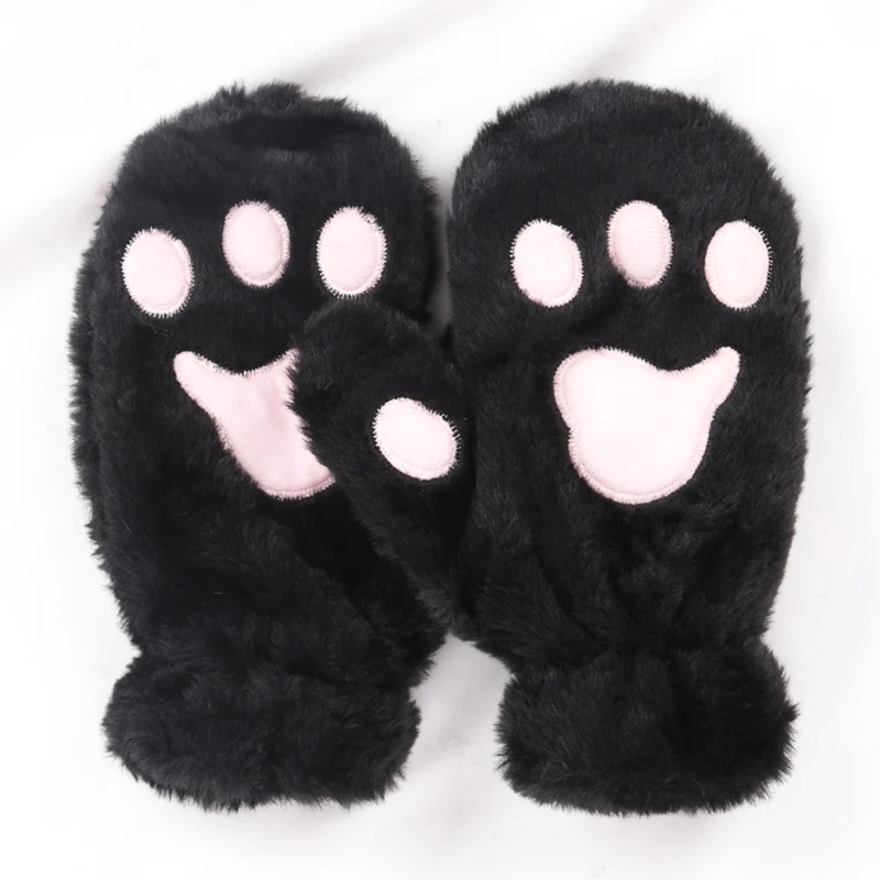 Winter Cute Bear Cat Paw Gloves Thickened Fluffy Plush Cat Claw Gloves Soft Warm Lolita Cosplay Accessories Mittens for Girls