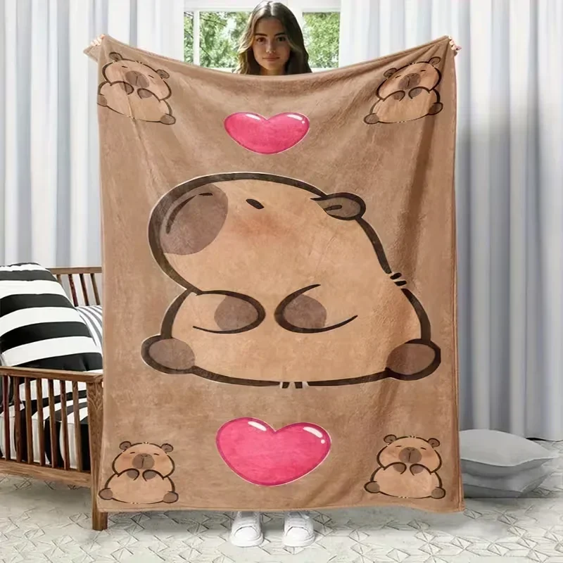 Thin Blanket Flannel Blanket Capybara Cartoon Print Super Soft Plush High Definition Vivid All Season Use Bedroom Living Room