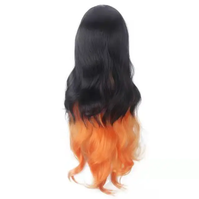 

Nezuko Kamado Cosplay Wig: Natural Black to Orange Ombre Long Wavy Hair for Demon Slayer