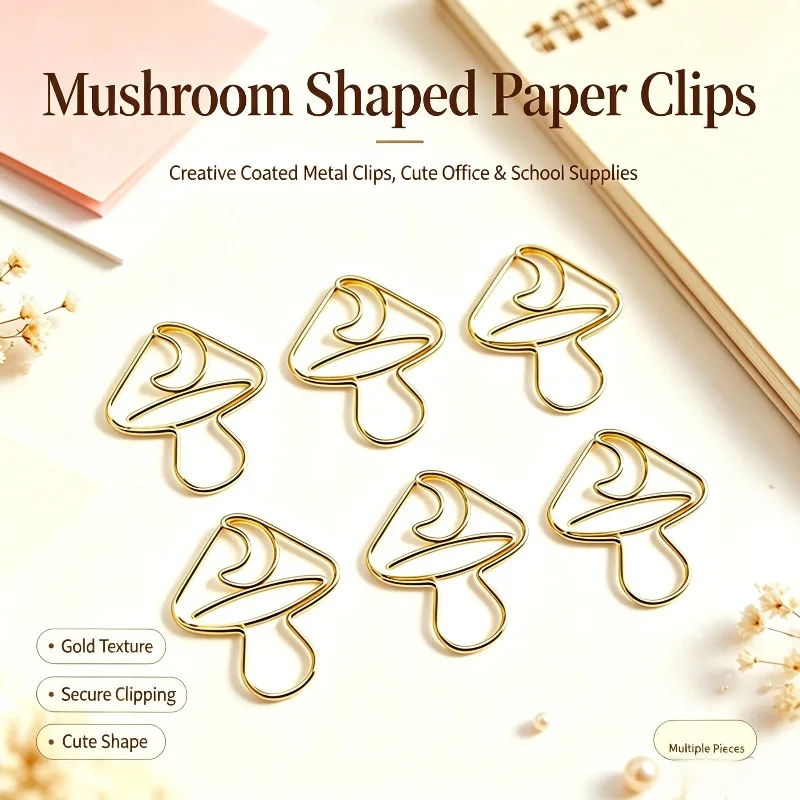 10pcs/20pcs Cute Mushroom Shaped Metal Paper Clips Creative Bookmark Paperclips Journal Office School Document Decor Stationery