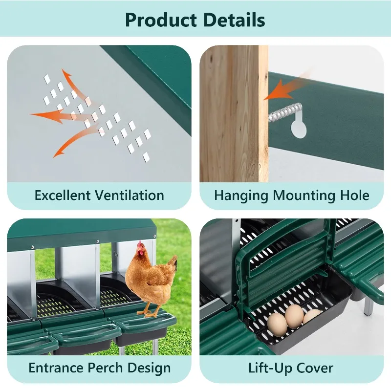Nesting Boxes for Chickens, 3 Holes Chicken Nesting Boxes with Legs, Chicken Laying Box with Lid Cover, for Outdoor Chicken Coop