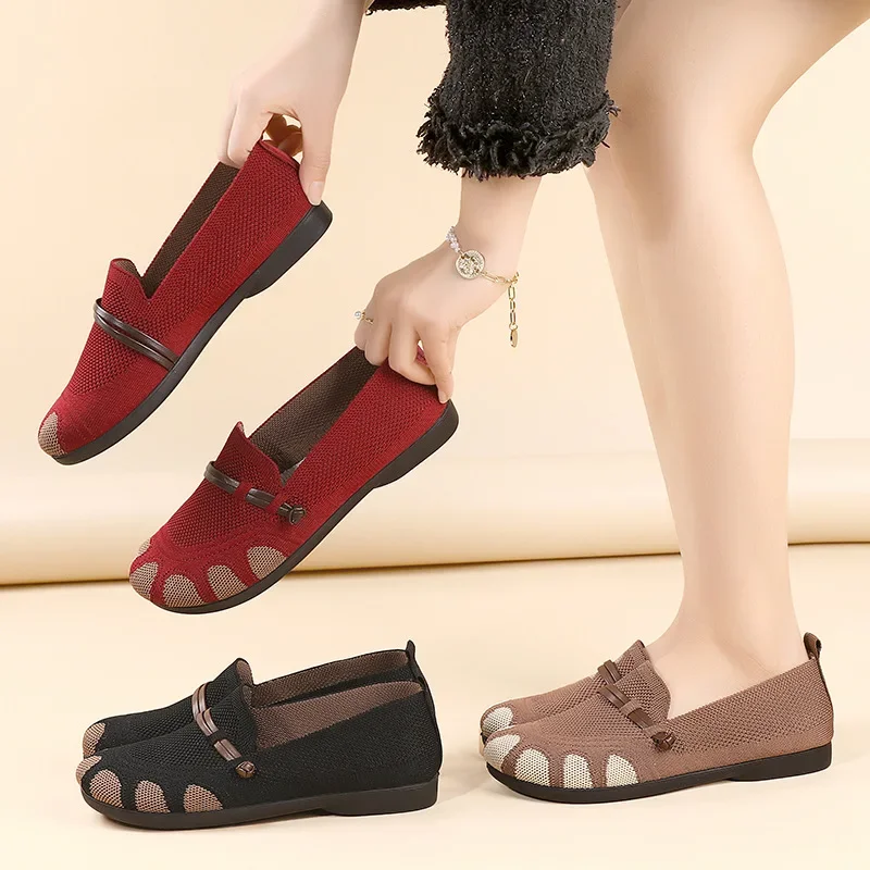 

2025 Spring/Summer Women's Breathable Mesh Flat Shoes Le Fu Shoes Round Head New Shallow Mouth Comfortable Mother Shoes