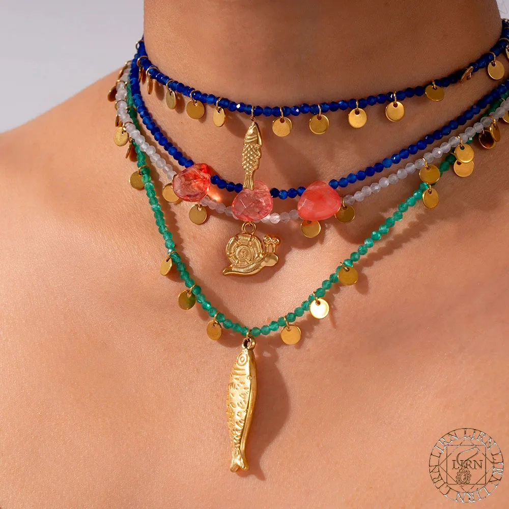 

2025 New Necklace Colorful Beaded Fish Stainless Steel Trendy Metal Jewelry Colored Choker Women Accessories Gift Collar pez