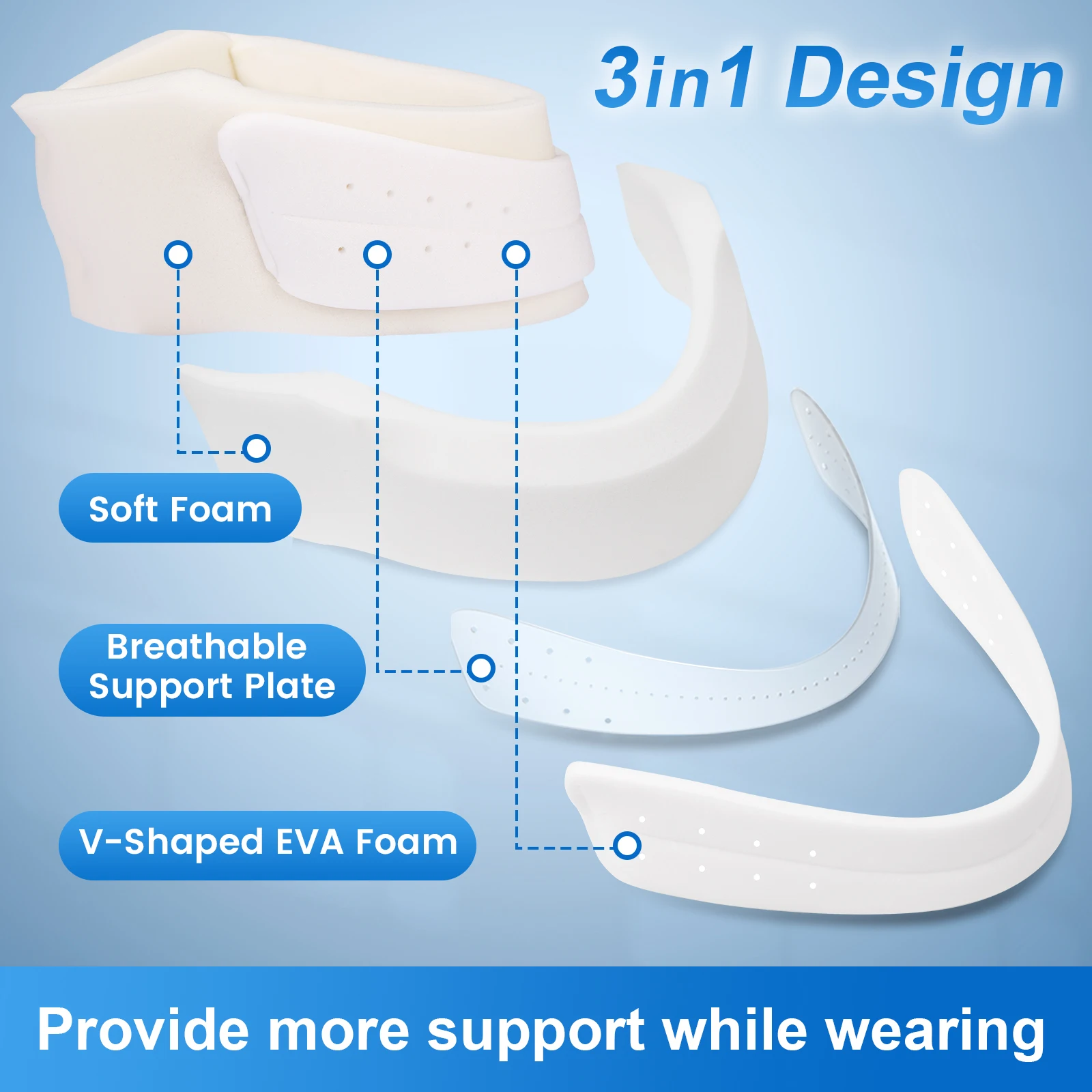 VELPEAU Neck Support Brace for Neck Pain, Adjustable and Soft Cervical Collar for Sleeping, Snoozing, Relieve Spine Pressure