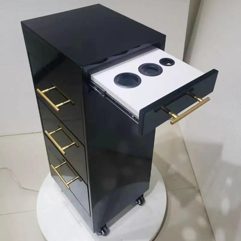 Multifunction Hairdressing Pedicure Trolley 3 Layer Drawers Storage Cabinet Tool Cart for Barbershop Haircuts