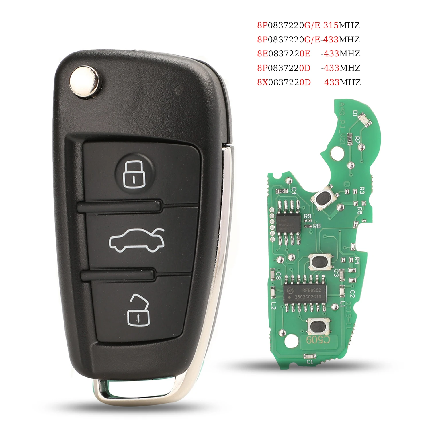 

Новый дистанционный ключ для автомобиля Jingyuqin 8P/8E/8X0837220G/E/D для Audi Q7 B7 Q3 A3 TT A2 A8 A6 A6L A4 S5 C5 C6 B6 A4L A5 Q5 S LINE RS S1