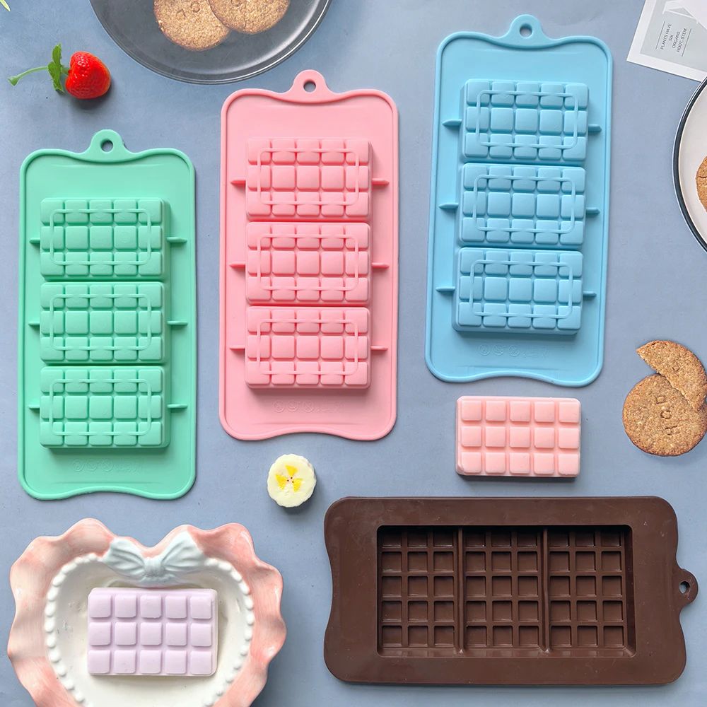 

1pc 3-cavity block chocolate silicone mold suitable for Dubai chocolate, mini cakes, desserts, pastries, brownies