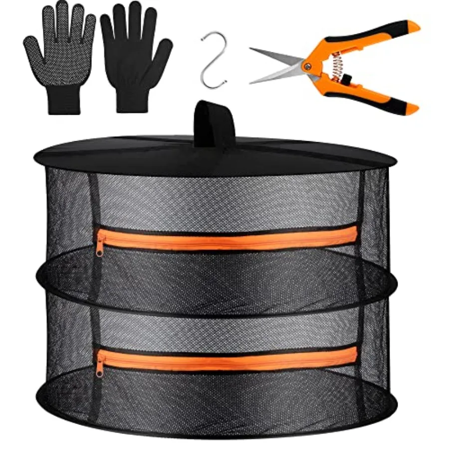 Herb Drying Rack- Feet Diameter Folding Mesh Hanging Basket Dryer Net with Zippers for Seeds Flowers Buds Plants Garden Outdoor