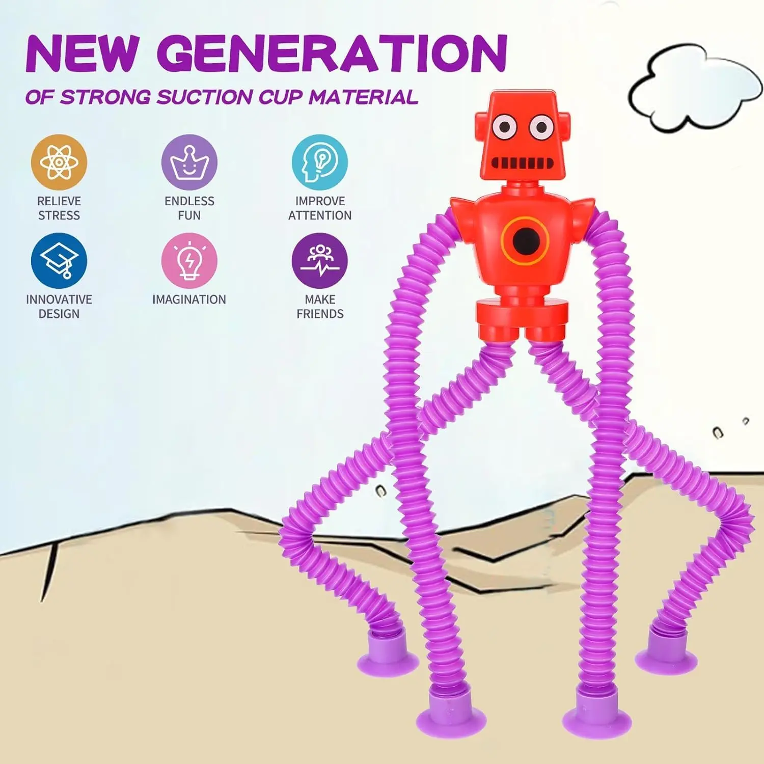 4PCS Children Suction Cup Toys Pop Tubes Stress Relief Telescopic Giraffe Robot Decompress Sensory Party Toy (Random color)