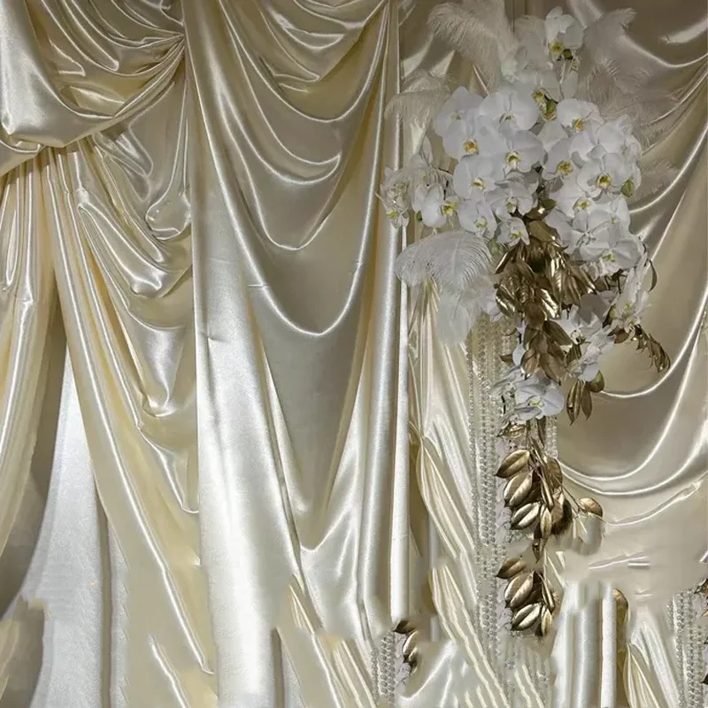 Pearl White Cream Ice Satin Fabric, Smooth Silky Shiny Cloth for Wedding Birthday Holiday Backdrop Decor Drape