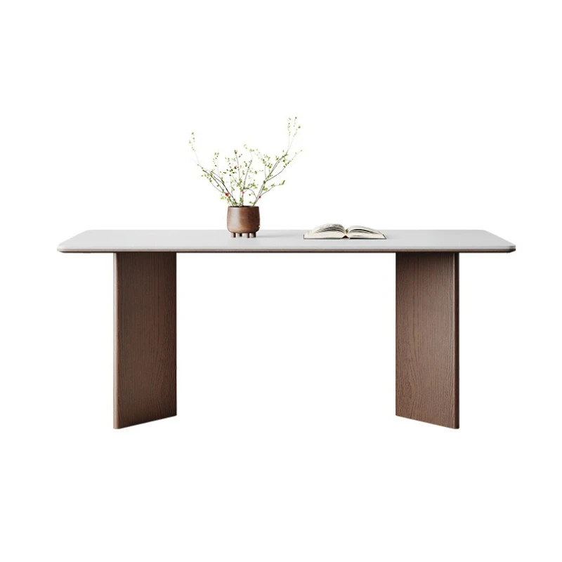 

French retro Delifeng rock slab dining table solid wood rectangular walnut family small apartment medium and antique dining