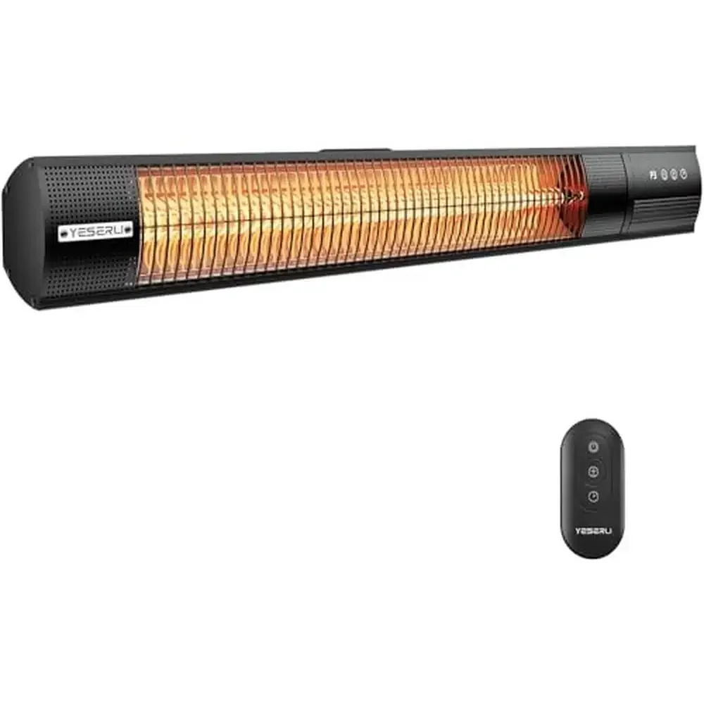 Electric Patio Heater Remote Control Outdoor 1500w Fast Heating 3 Power Setting WallMounted Carbon Radiant Heater IP55 Rated