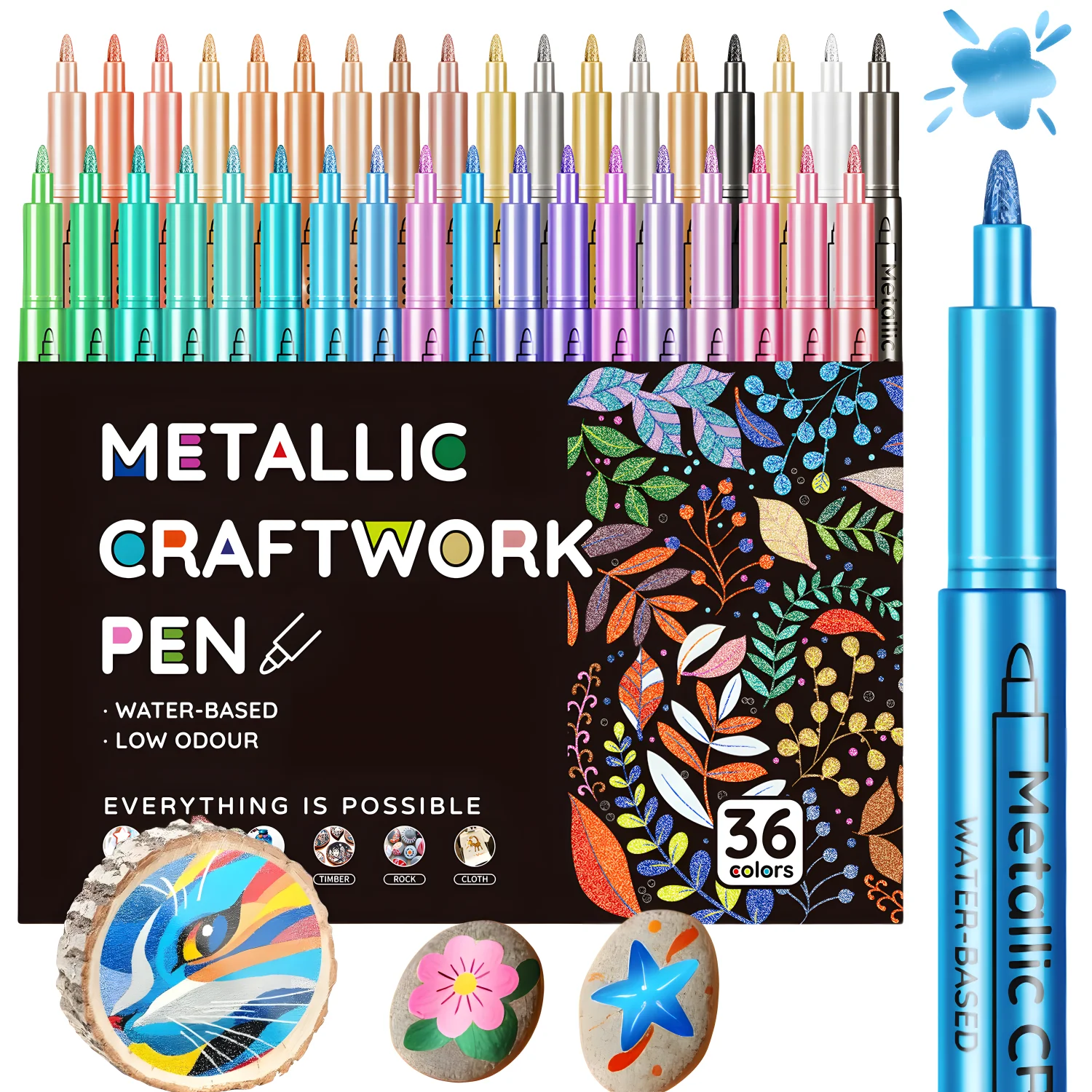 Metallic Paint Markers,Acrylic Paint Pens for Rock Painting,Ceramic,Wood,Canvas,Plastic,Glass,Card Making,DIY Crafts,1mm Nib