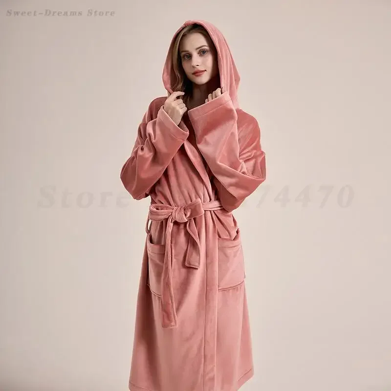 

Женский осенне-зимний халат с капюшоном, кимоно, островной бархатный халат, ночная рубашка, утолщенная велюровая одежда для сна, свободная повседневная домашняя одежда