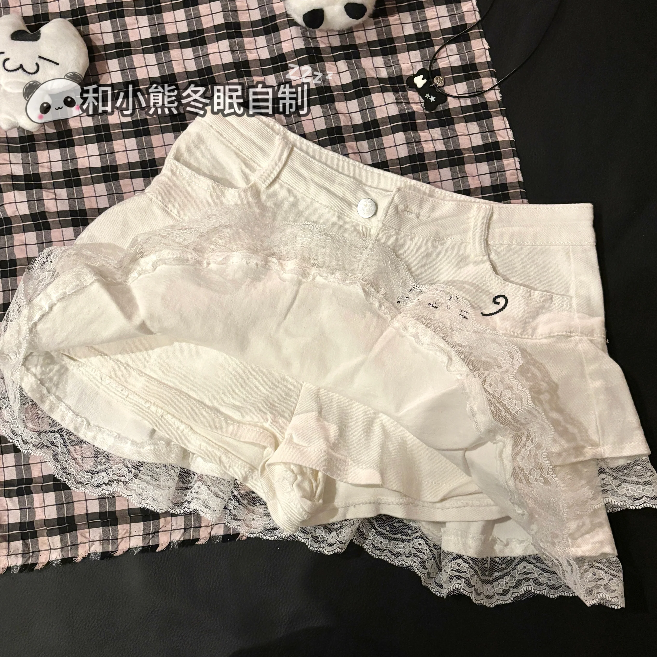 Japanese Kawaii Lolita Sweet Short Skirts Women Summer Cute Lace Ruffle Denim Skirt Gothic Y2k Cartoon High Waist Cake Skirt New