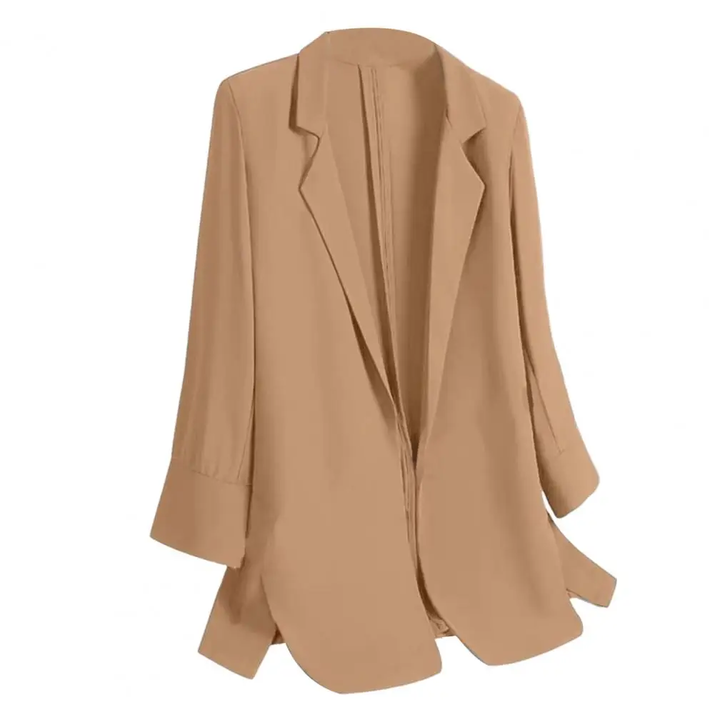 Abrigo de traje fino con solapa para mujer, chaqueta elegante de manga de tres cuartos, abrigo de traje de Color sólido, ajuste suelto, frente abierto