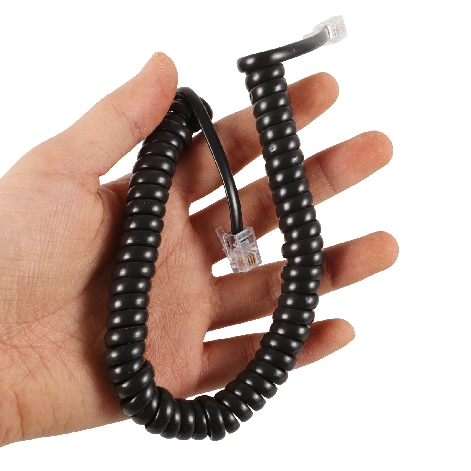 2pcs Telephone Cords Spiral Phone Cable For Landline Receiver Coiled Cord Durable Tool-Free Installation Black Phone Cords