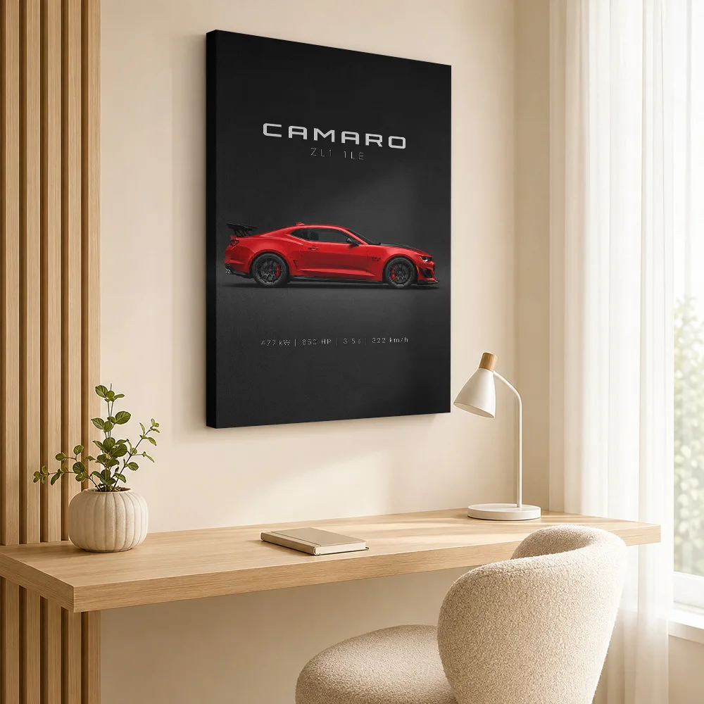 Red American Camaro ZL1 1LE Sports Car Canvas Poster Personalized Photo Clean Composition Wall Art For Office Collector Gift