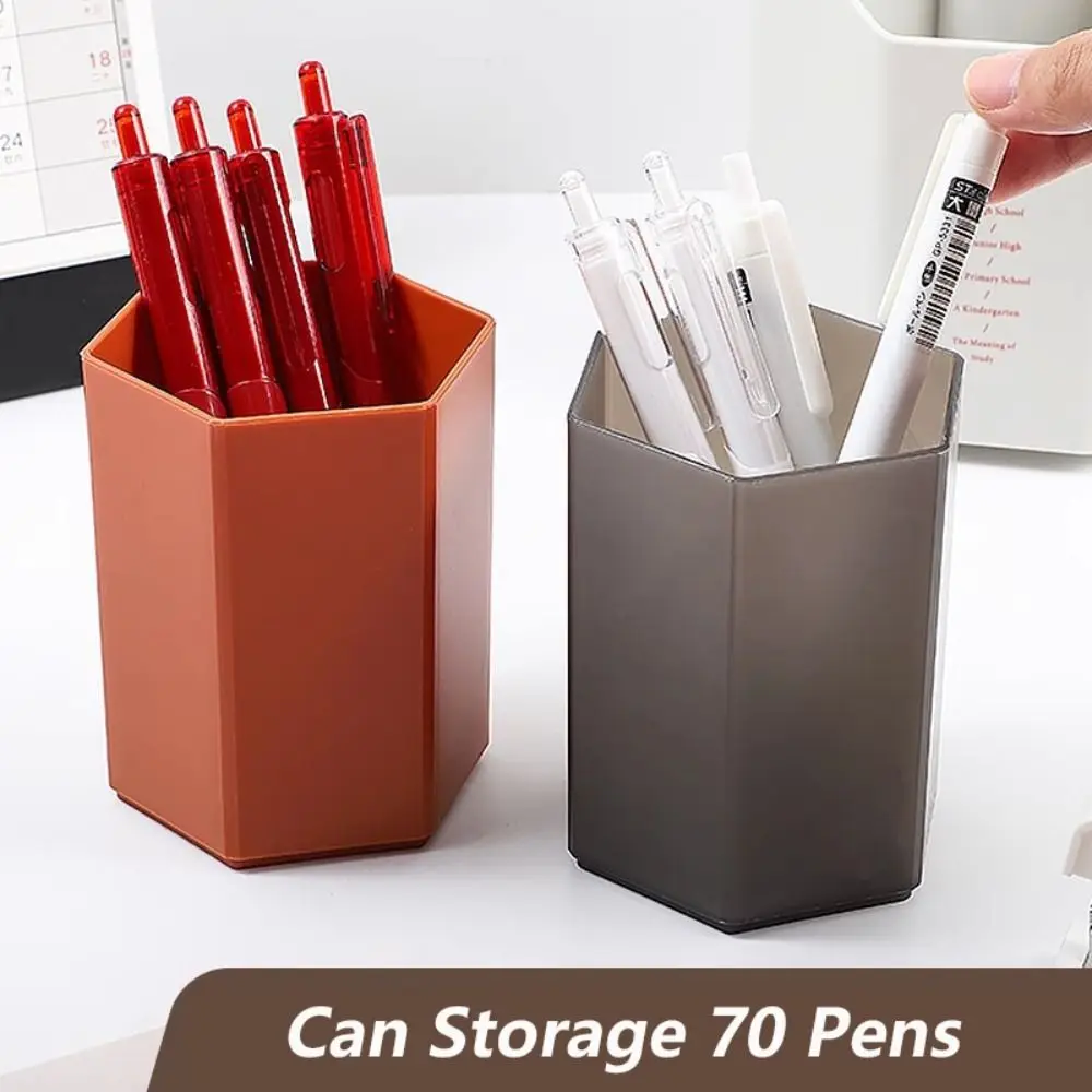 Simple Hexagonal Design Pen Holder Large Capacity Plastic Stationery Pen Barrel Desk Organizer Gift