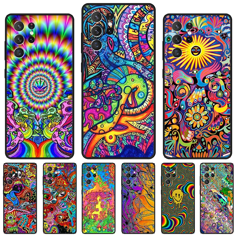 Colourful Psychedelic Trippy Art phone case For Samsung Galaxy S24 S25 S23 S22 Ultra Note 10 20 Plus S20 S21 FE Cover