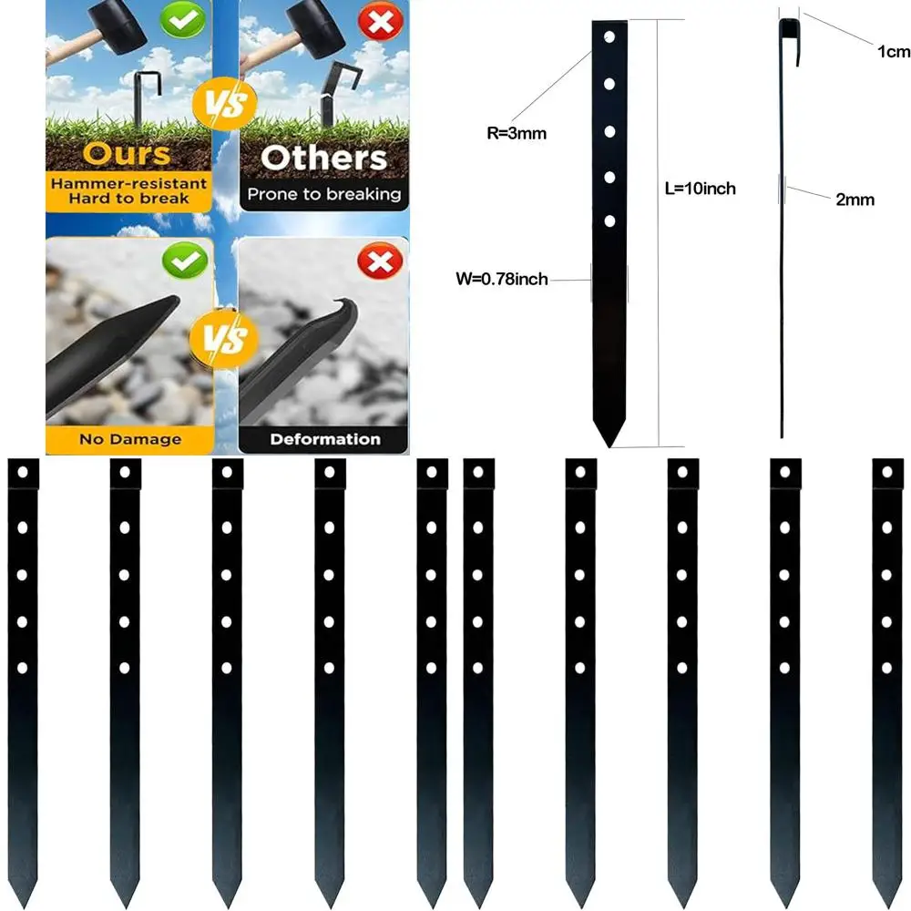 

Набор из 60 черных металлических колышков для садовых ограждений, 10 высоких колья-фиксаторов для газона, травяных барьеров и ландшафтного дизайна