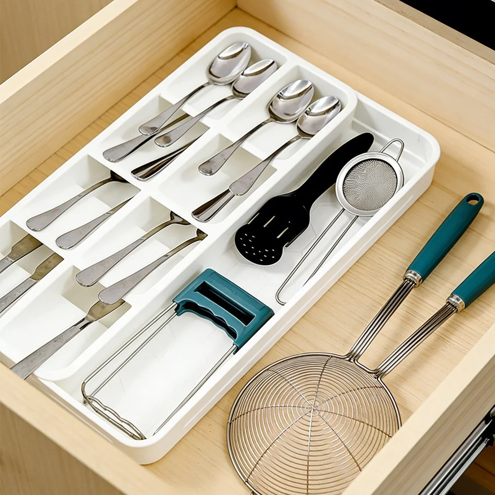 

Compact Sliding Cutlery Holder for Kitchen Drawers Organizes For Utensils Forks Spoons and Cooking Tools Efficiently