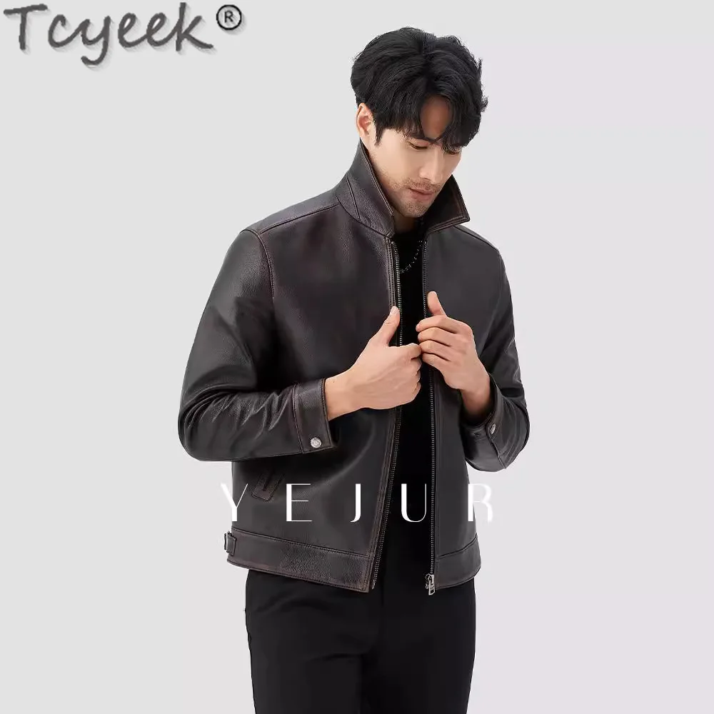 Tcyeek Real Leather Jacket Men Top Layer Goatskin Mens Jackets Spring Autumn Clothes Casual Leather Coat Jaqueta Couro 2024