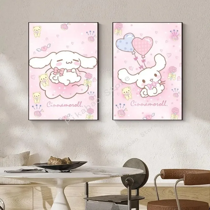 MINISO Cartoon Cute Dog Canvas Print Poster Waterproof HD poster Sanrio Cinnamoroll Bedroom Home Living Room Bar Wall Decor