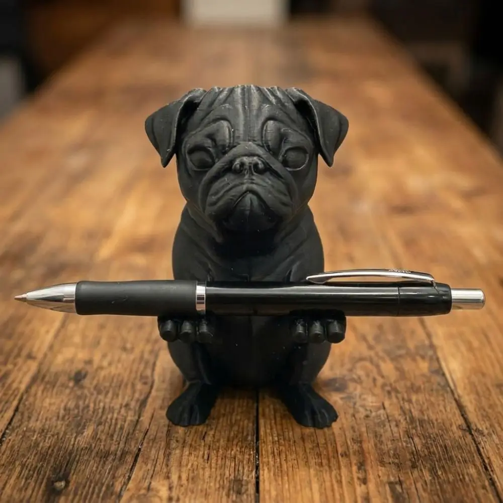 Black Color Pug Pen Holder Zen Style Yoga Statue Sculpture Decorative Collectible Adorable Meditating Pug Figurine