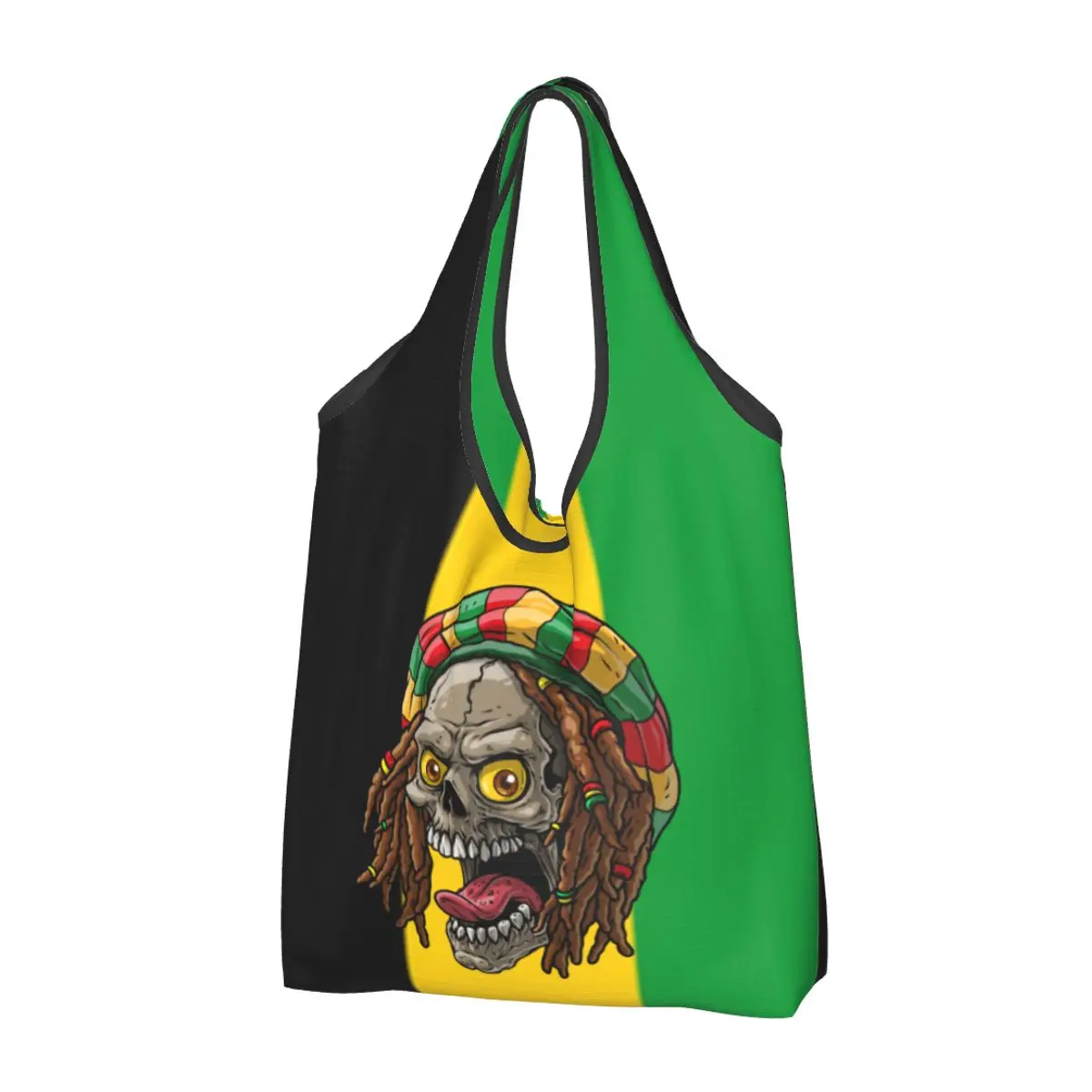 Recycling Fashion Jamaica Rasta Skull Shopping Bag Women Tote Bag Portable Jamaican Groceries Shopper Bags