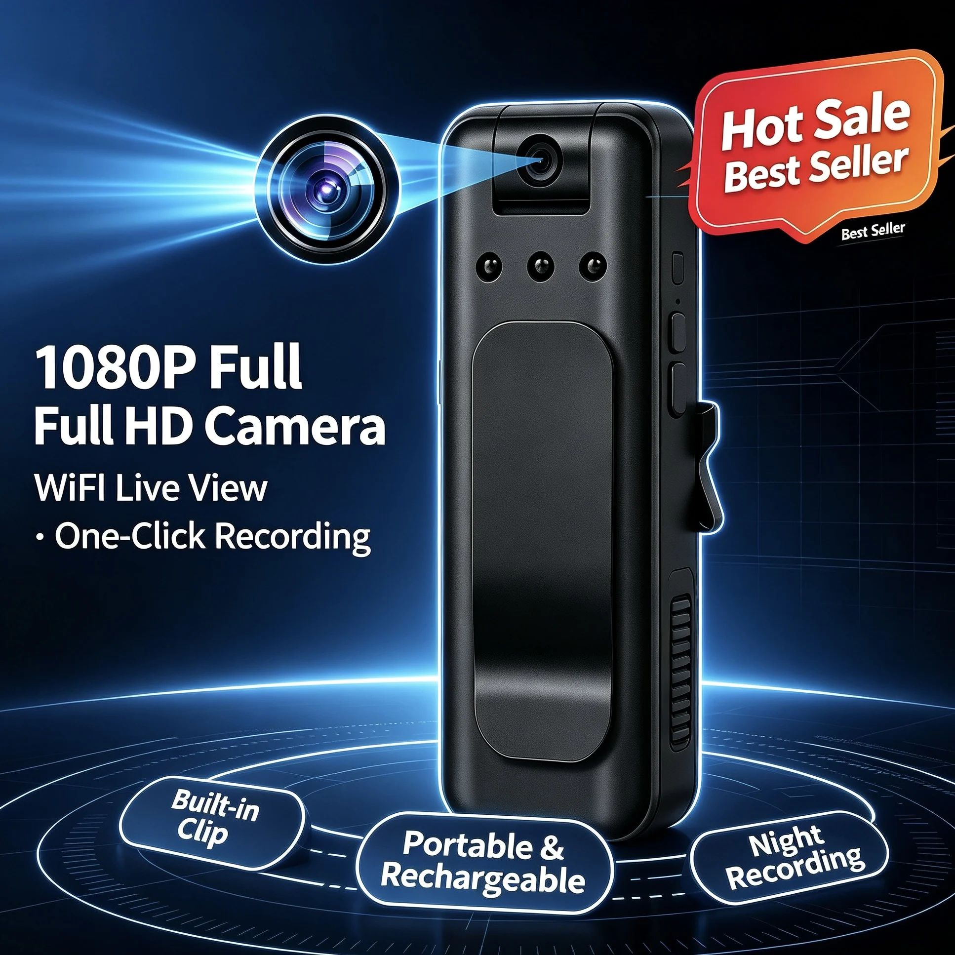 Portable Recording Pen 1080P HD Mini Camera Night Vision 180 Rotating Lens Wearable Body Cam