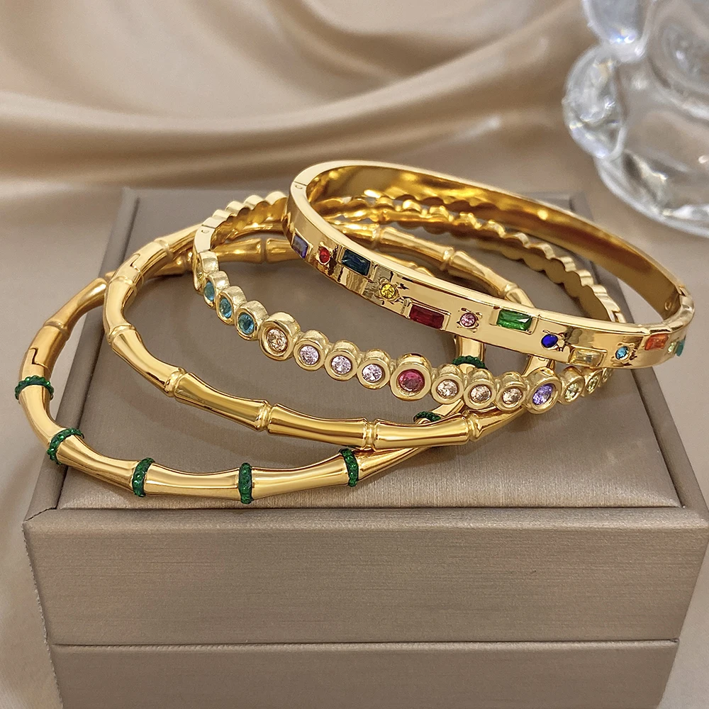Einfaches grünes Armband aus Kunstharz mit Bambusmuster für Damen, klassischer, unregelmäßiger, farbiger Armreif mit Zirkonia-Füllung, Schmuckzubehör.