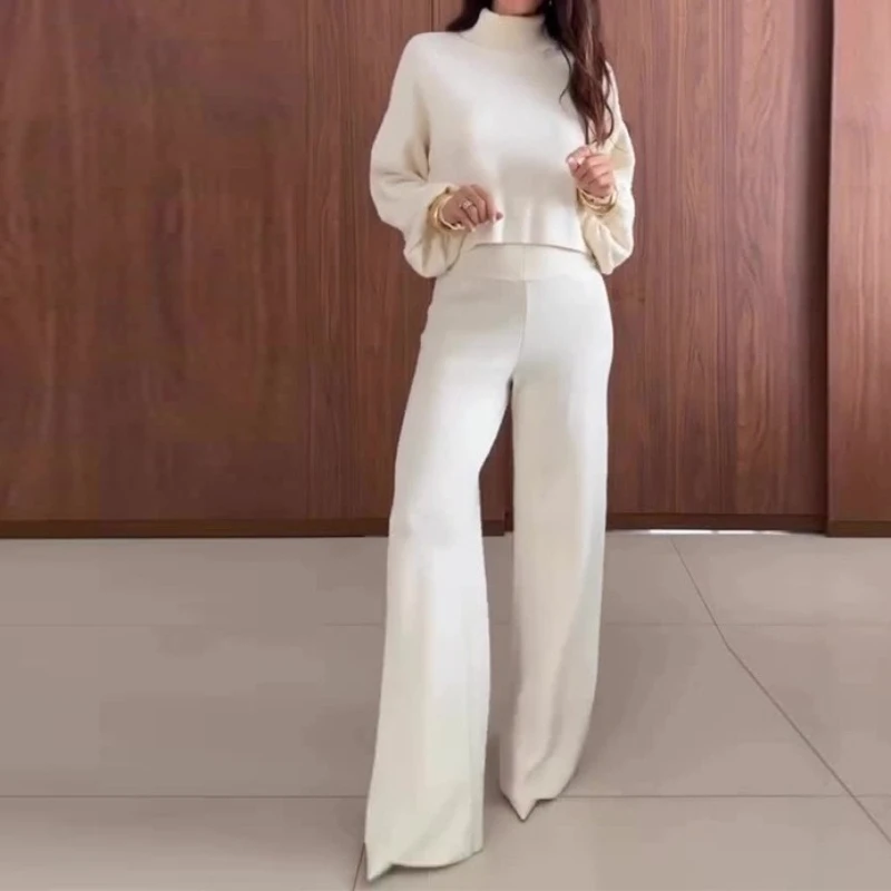 

2025 Spring and Autumn Fashion Commuter Women's High Collar Long Sleeve Loose Casual Two-piece Set