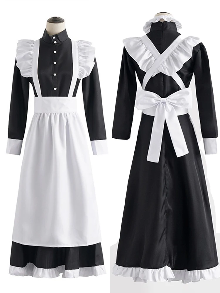 CP5XL Vintage Black White Maid Lolita Outfit Anime Theme Cafe Workwear Cosplay Waitress Costumes Bow Ties Chemise Babydoll Cloth