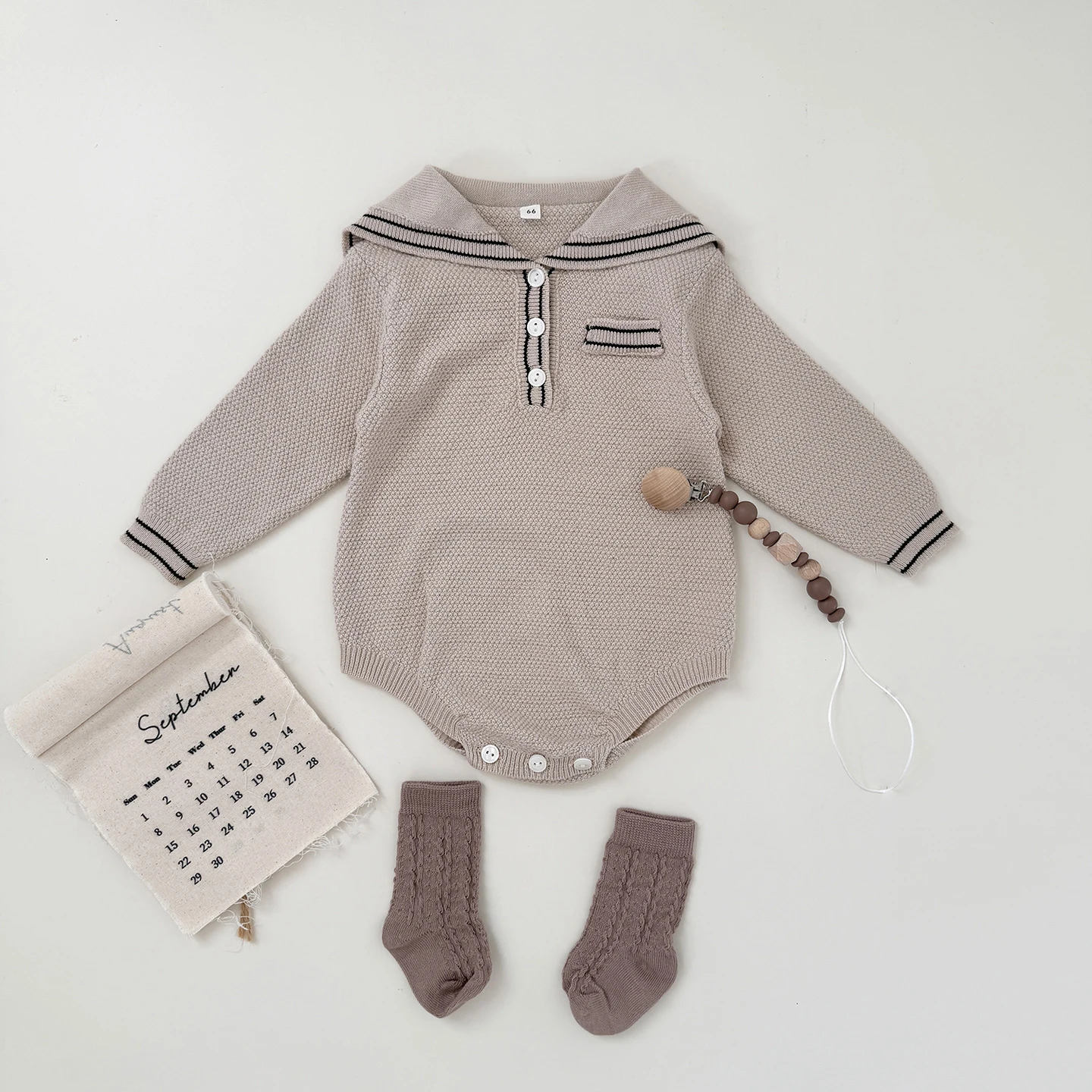 ملابس ربيع 2026 للأطفال الأولاد بأكمام طويلة للأطفال الصغار قطعة واحدة بياقة بحار ملابس تريكو للأولاد الرضع #3