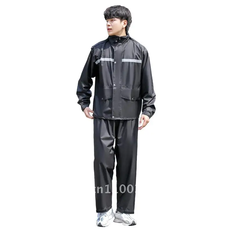 

Adult Double-Layer Reflective Raincoat Rain Pants Suit for Riding And Hiking Full-Body Anti-Rainstorm Split Design Pongee Fabric