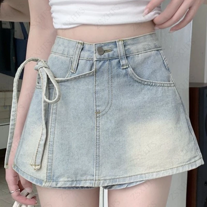 

Женские шорты Y2k, одежда в стиле панк, эстетические, милые, повседневные, с высокой талией, джинсовые шорты трапециевидной формы, бандажные брюки, юбка Femme Korea EMO Short